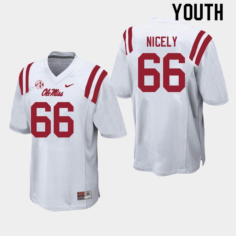 Youth #66 Cedrick Nicely Ole Miss Rebels College Football Jerseys Sale-White